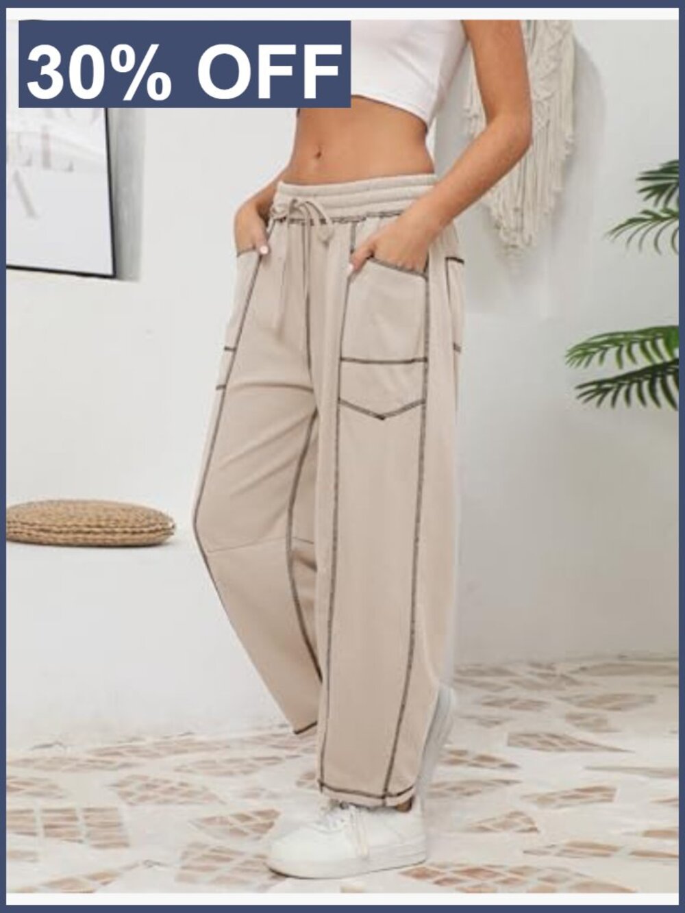 Baggy Barrel Pants Wide Leg Lounge Drawstring Sweatpants with Pockets - Picture 5 of 7